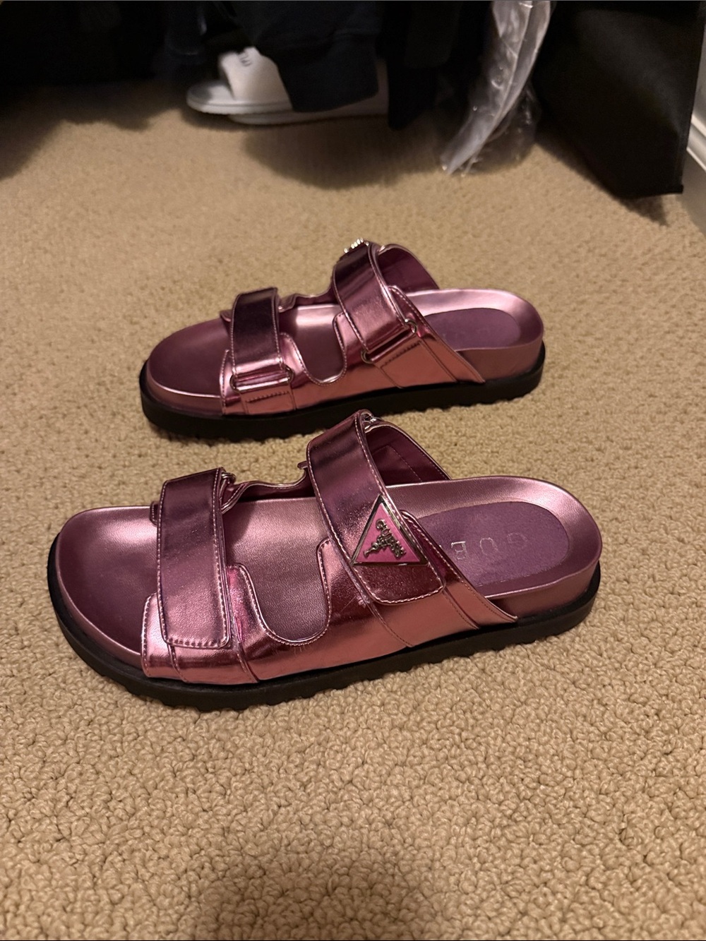 GUESS Metallic Pink Slide Sandals wi